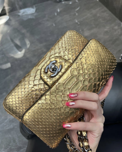 Chanel gold snakeskin big mini