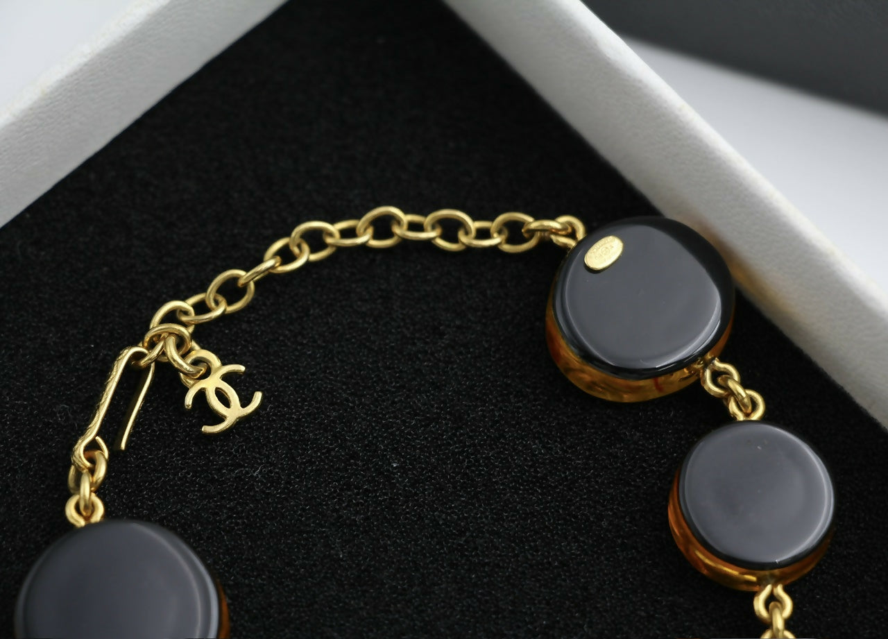 Chanel Vintage 98A Acrylic Dark Brown Turtle and Camellia Tortoise Shell Style Bracelet