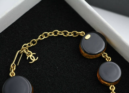 Chanel Vintage 98A Acrylic Dark Brown Turtle and Camellia Tortoise Shell Style Bracelet