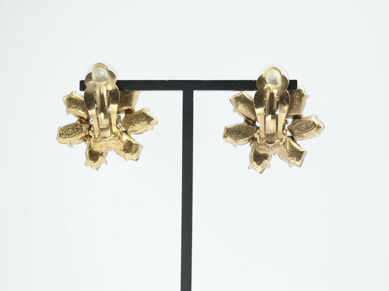 Chanel Vintage 02A Rhinestone Sparkling Ice Crystal Flower Clip-on Earrings