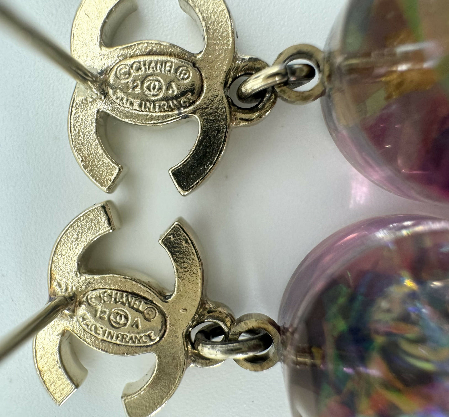 Chanel 12A Fantasy Purple Resin Round Dangle Clip-on Earrings