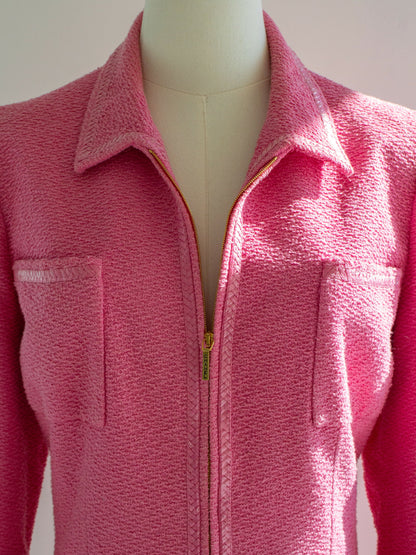 Chanel Vintage Spring/Summer 1995 Pink Barbie Gold Zip Tweed 95P Jacket