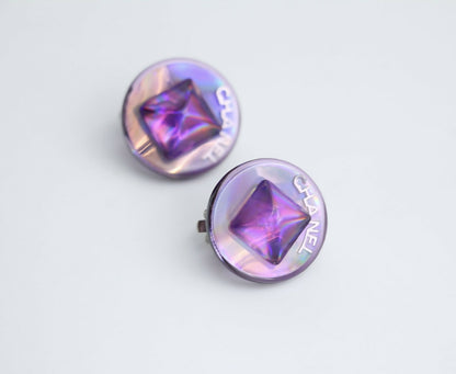 Chanel Vintage 00T Resin Iridescent Purple Clip-on Earrings