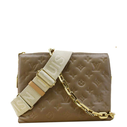 LOUIS VUITTON Coussin PM Monogram Embossed Leather Crossbody Bag Beige