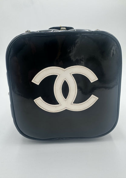 Chanel 1995 Vintage Barbie Black Rhinestone Heart-Mirror Vanity Case Bag