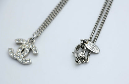 Chanel 10V Rhinestone Silver CC Mark Necklace