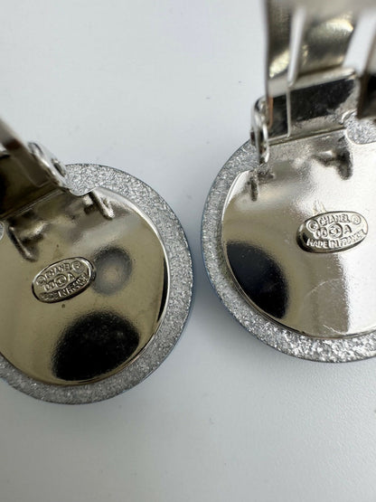 Chanel Vintage 00A Resin Light Blue Glitter Round Clip-on Earrings