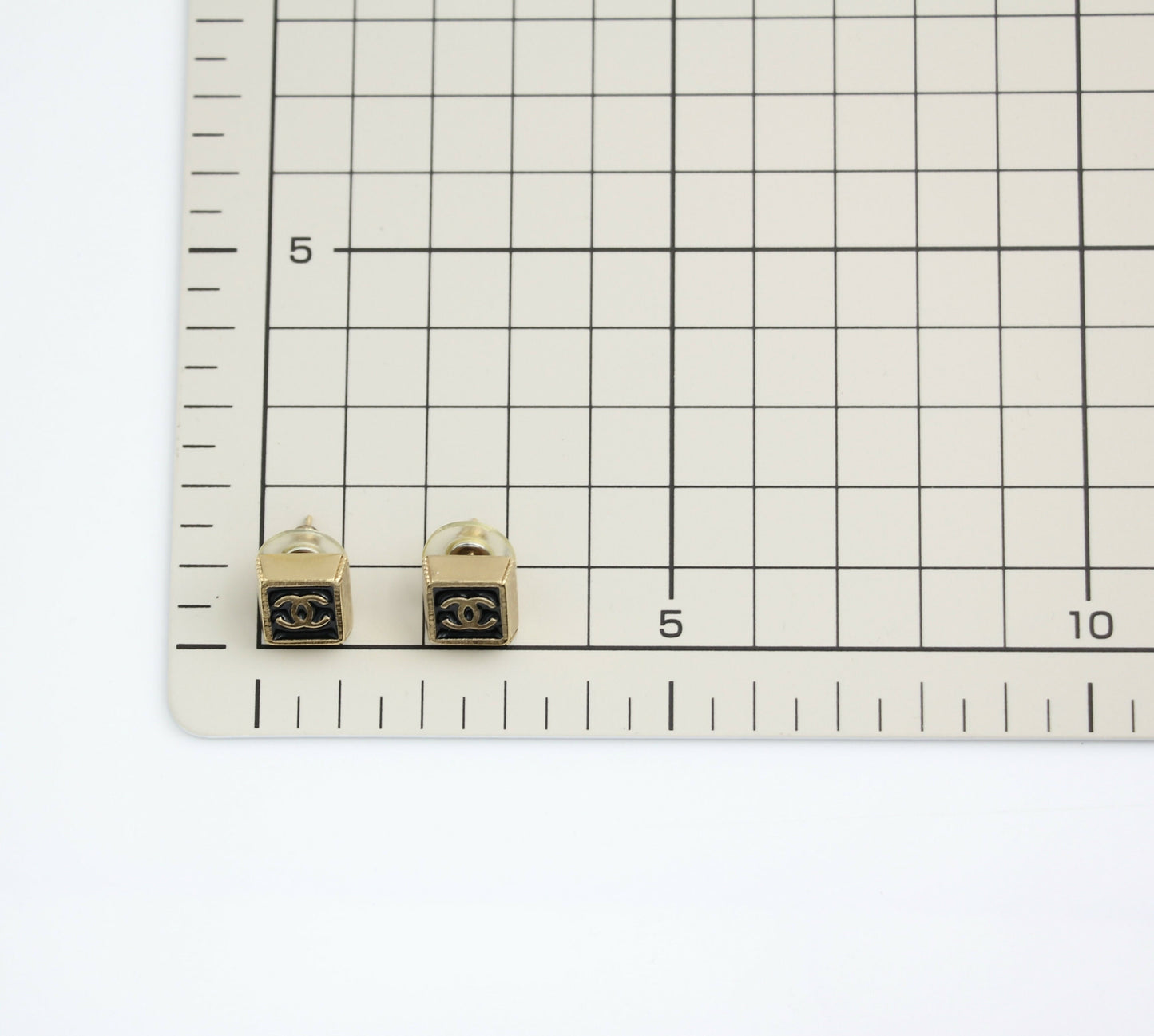 Chanel Vintage 03P Metal Square Black Stud Earrings