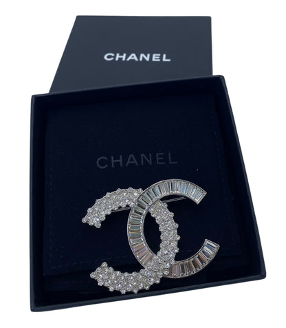 Chanel 2019 Large Silver Crystal Embellished CC Brooch
