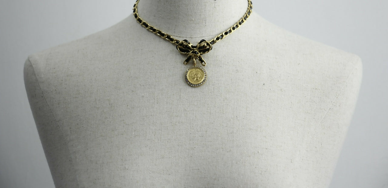 Chanel Vintage 96P Mrs Coco Gold-plated Leather Chain Necklace