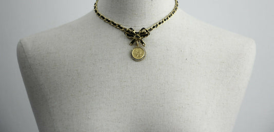 Chanel Vintage 96P Mrs Coco Gold-plated Leather Chain Necklace