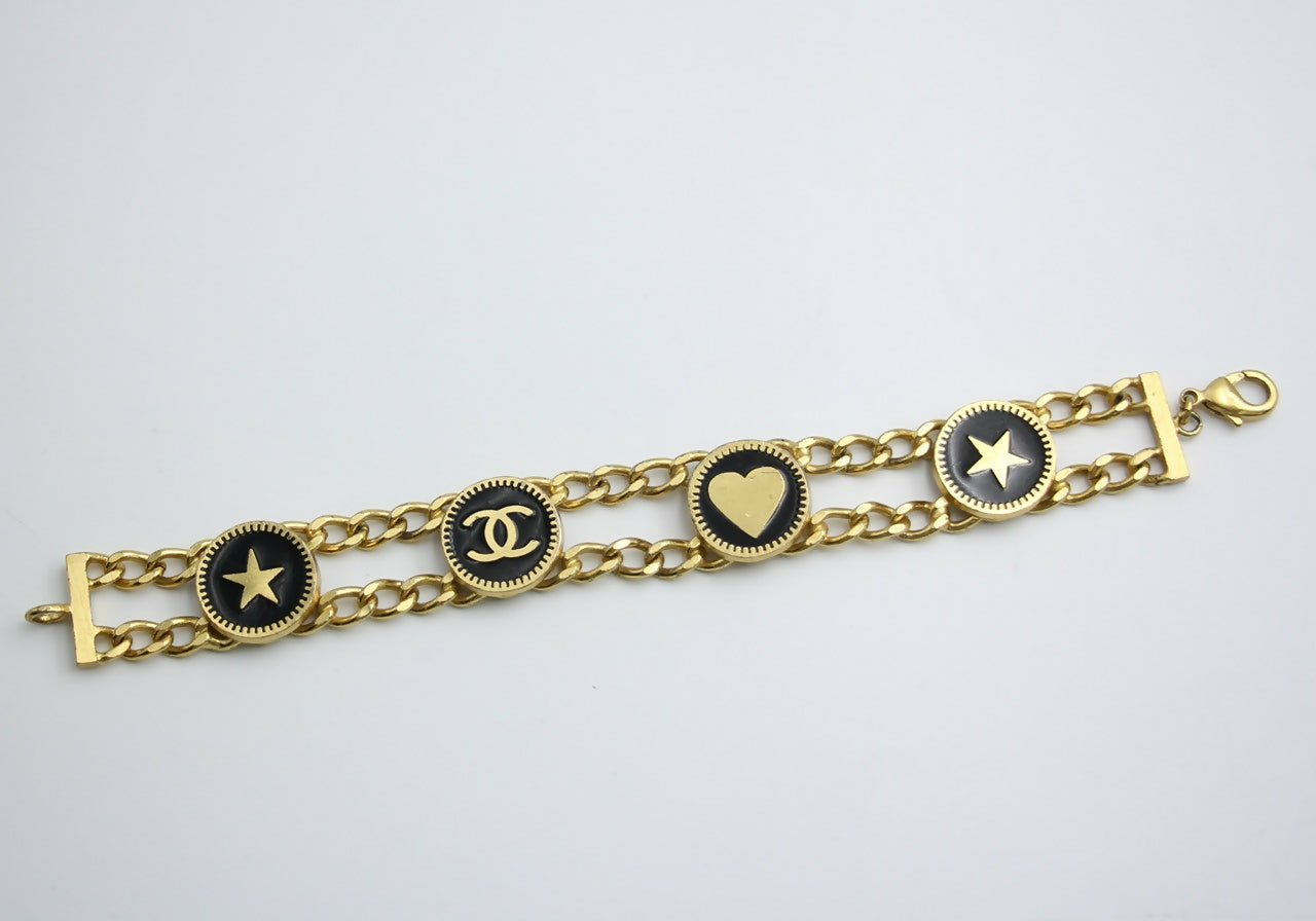 Chanel Vintage 01P Gold-plated & Enamel Star Heart Coin Bracelet