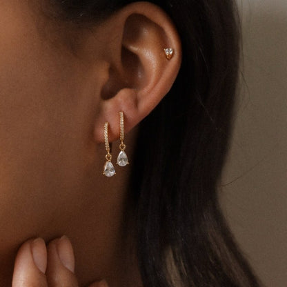 White Ivory Crystal Silver Hoop Earrings