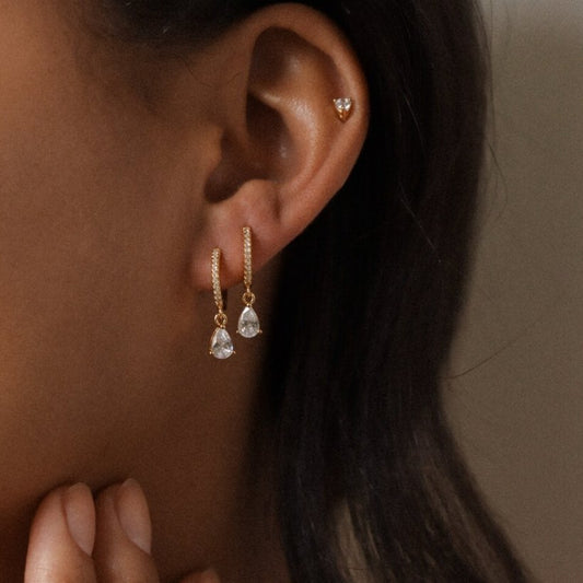 White Ivory Crystal Silver Hoop Earrings