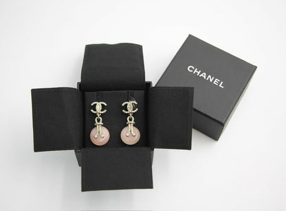 Chanel 09A Gripoix Pink Round Dangle Stud Earrings