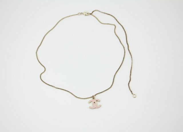 Chanel B11C Enamel Light Pink CC Adjustable Buckle Long Necklace