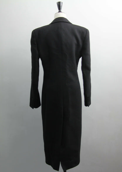 Saint Laurent Black Tuxedo Coat In Grain De Poudre + Saint Laurent YSL Logo Twisted Stripe Texture Brooch