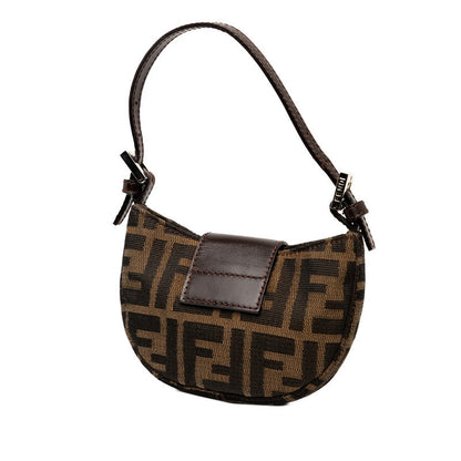 Fendi Zucca Mini Croissant Canvas Leather Handbag