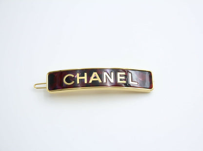 Chanel B21S Metal Burgundy Gold Edge English Long Hair Clip