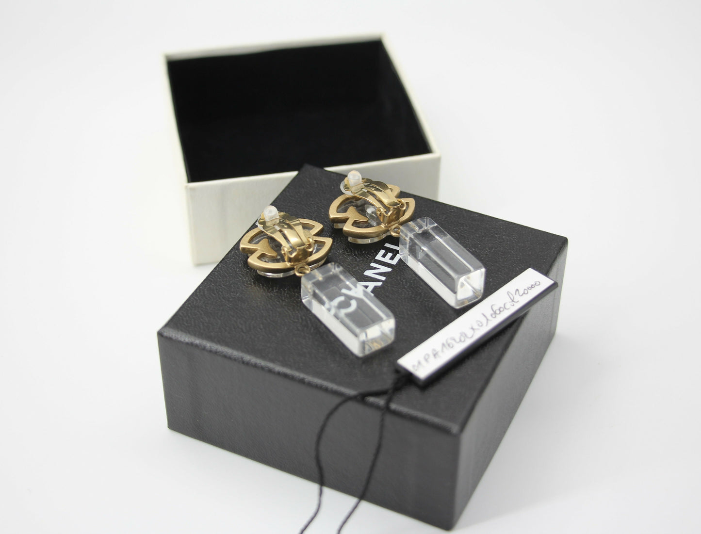 Chanel Vintage 01P Acrylic Rectangular Ice Cube Dangle Clip-on Earrings