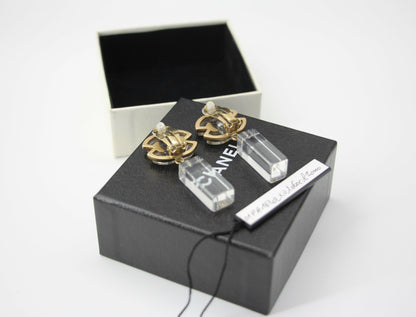 Chanel Vintage 01P Acrylic Rectangular Ice Cube Dangle Clip-on Earrings