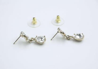 Chanel C19A Rhinestone CC Drop Dangle Stud Earrings