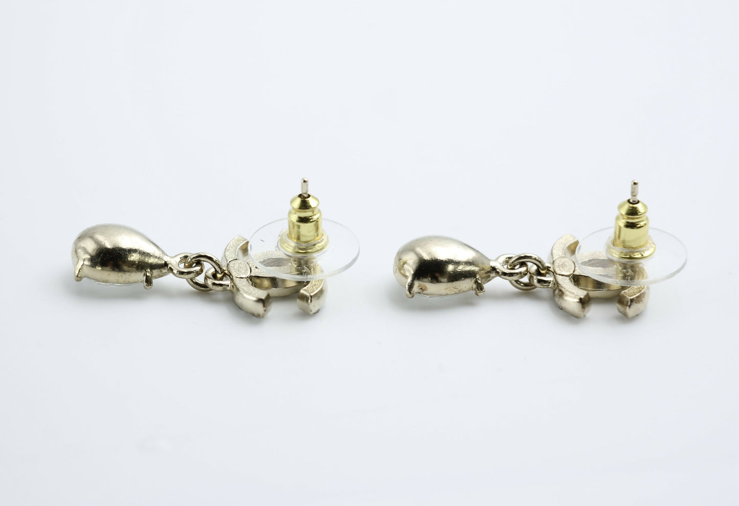 Chanel C19A Rhinestone CC Drop Dangle Stud Earrings