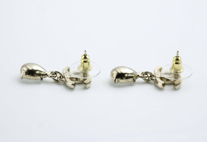 Chanel C19A Rhinestone CC Drop Dangle Stud Earrings