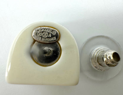 Chanel Vintage 00A Rhinestone White Ring Shape Stud Earrings