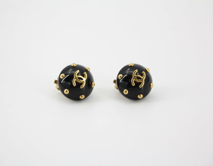 Chanel Vintage 96C Resin Dot Black Bean Clip-on Earrings