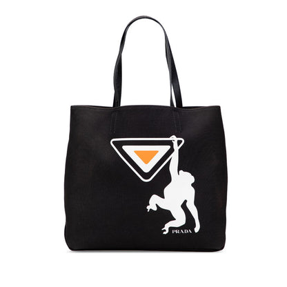Prada Monkey Canvas Leather Tote Bag
