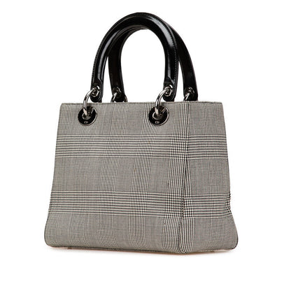 Dior Lady Dior Houndstooth Canvas Leather Handbag
