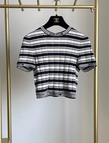 Chanel 2023 ss black and white striped backless top fr36