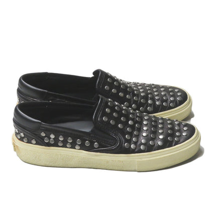 Yves Saint Laurent Silver Studded Leather Slip-On Shoes