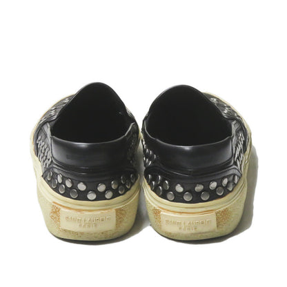 Yves Saint Laurent Silver Studded Leather Slip-On Shoes