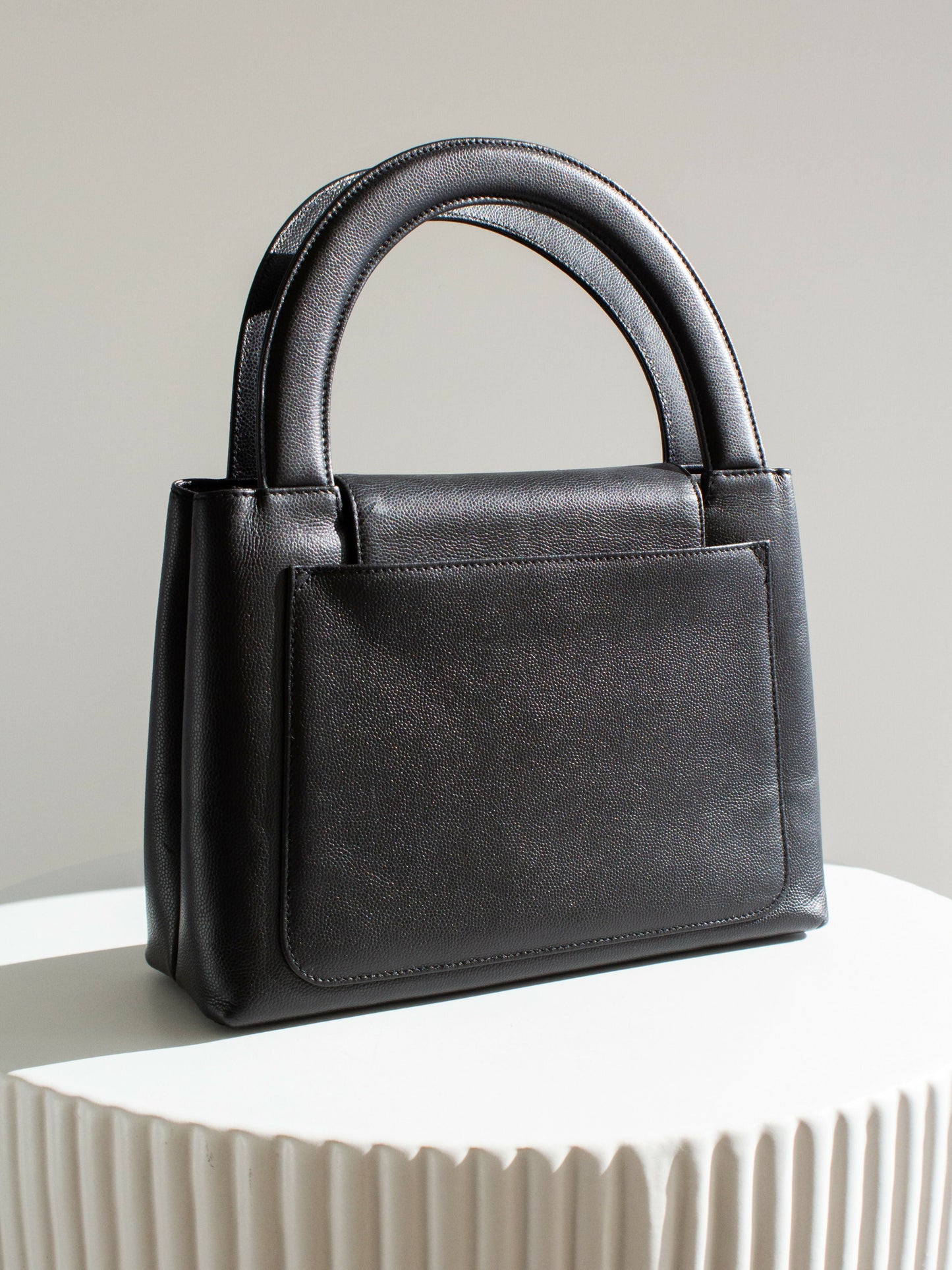 Chanel Vintage 1998 Kelly Black Caviar Leather 24K Gold Top Handle Bag