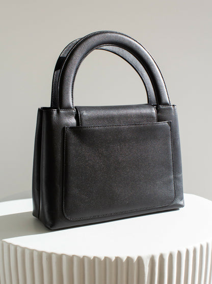 Chanel Vintage 1998 Kelly Black Caviar Leather 24K Gold Top Handle Bag