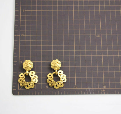 Chanel Vintage 97P Gold-plated Large Wreath Dangle Clip-on Earrings