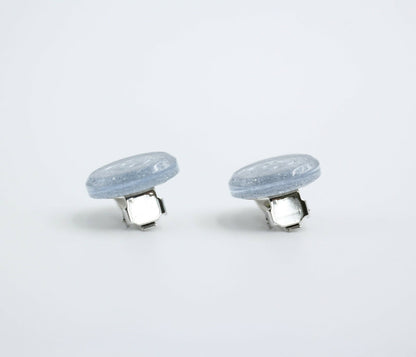 Chanel Vintage 00A Resin Light Blue Glitter Round Clip-on Earrings