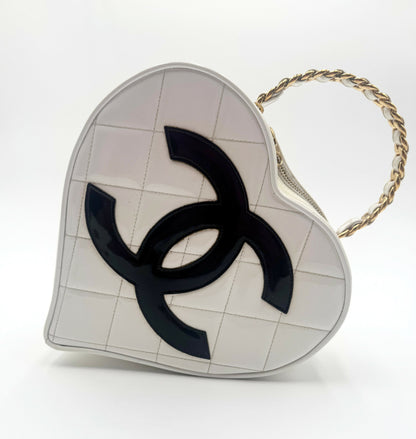 Chanel 1995 Vintage Barbie Heart White Vanity Bag