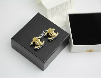 Chanel Vintage 02A Rhinestone Black CC Logo Clip-on Earrings