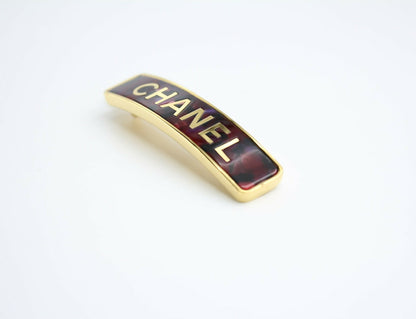 Chanel B21S Metal Burgundy Gold Edge English Long Hair Clip