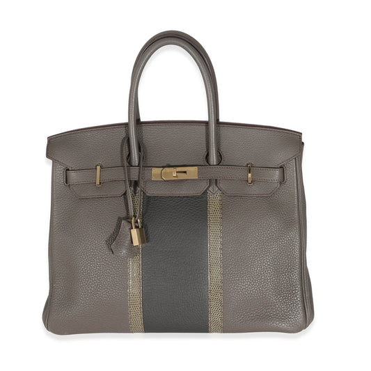 Hermes Birkin 35 Étain Clemence Graphite Gris Fonce Lizard Club