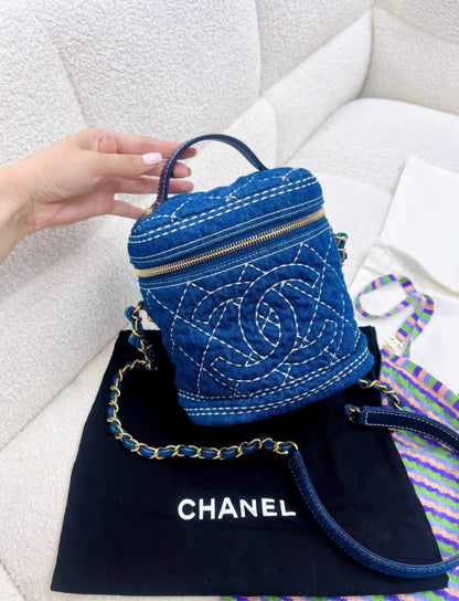 Chanel blue denim vintage vanity case bag