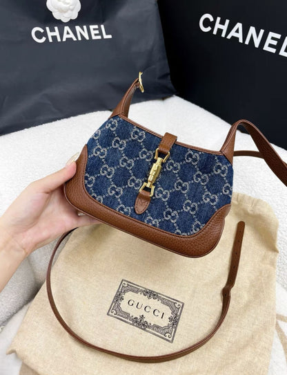 Gucci blue denim and leather Jackie1961 mini bag