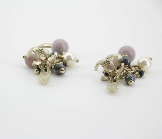 Chanel A11P Imitation Pearl Purple Blue Grape String CLIP-on Earrings