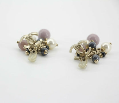 Chanel A11P Imitation Pearl Purple Blue Grape String CLIP-on Earrings