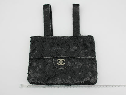 Chanel Coco Mark Metallic Black Sequin Tote Bag