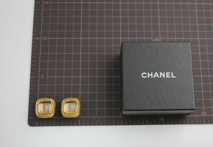 Chanel Vintage 96P Gripoix Gold-plated Fantasy Pink & Purple Square Clip-on Earrings