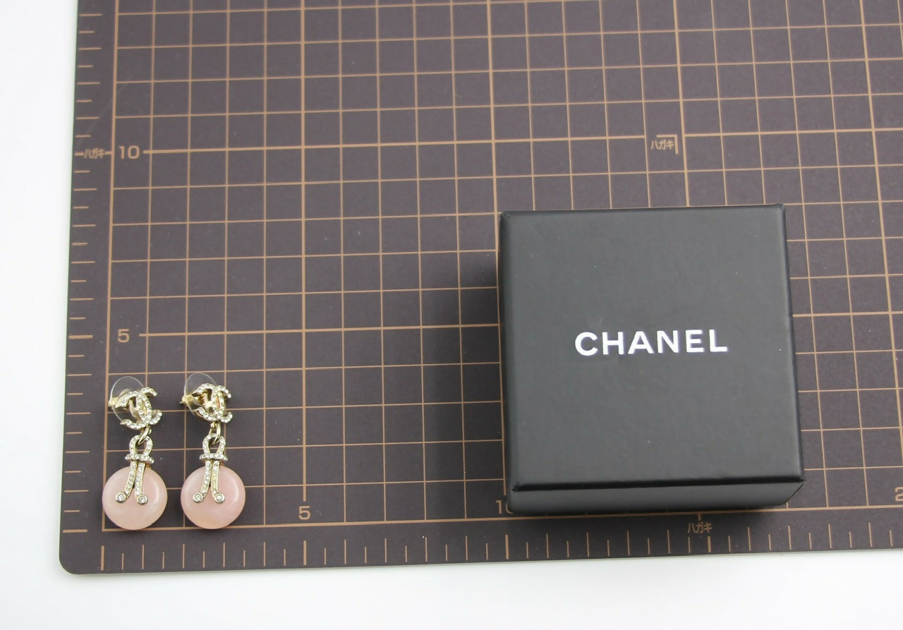 Chanel 09A Gripoix Pink Round Dangle Stud Earrings